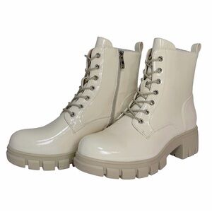 Hey Girl by Corkys Cray Combat Boots Womens Size 9 Color Ivory Patent Lug Sole